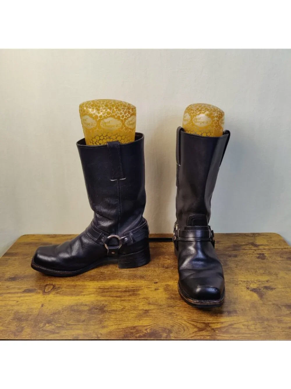 FRYE 10M Harness Boots Black Leather USA Biker MOTO Neoprene Oil Resistant
